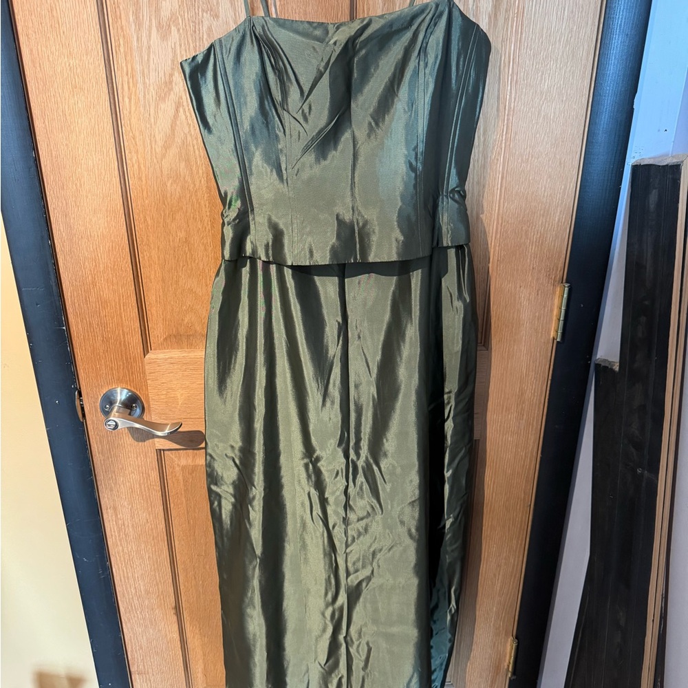 Adrianna Papell Olive Green Strapless Maxi Dress